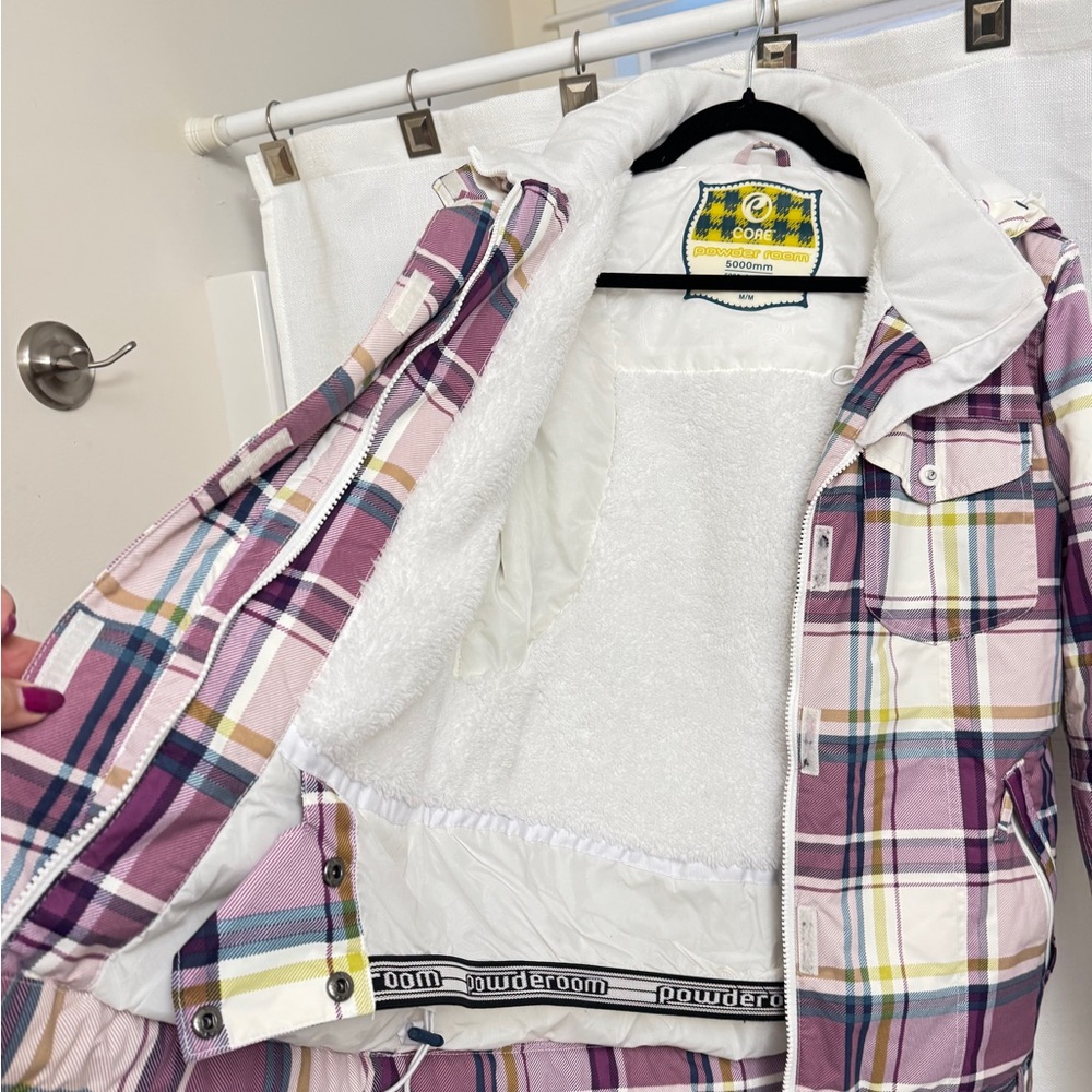 Plaid Women's Jacket - Purple and Cream - Picture 5 of 7